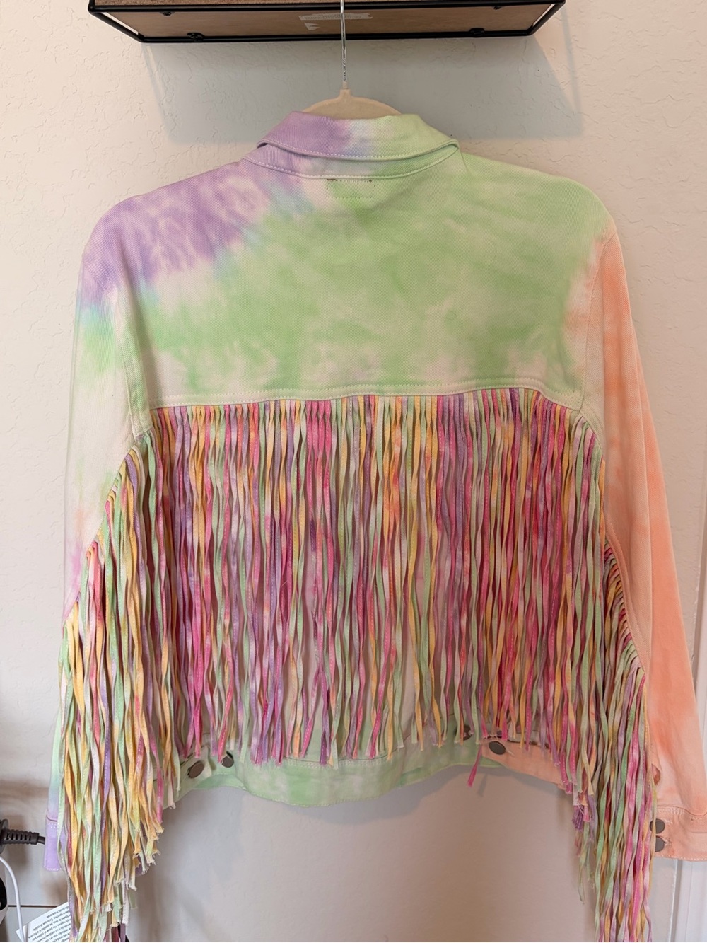 Scully Tie-Dye Pastel Fringe Jean Jacket - Lavender, Mint, Peach